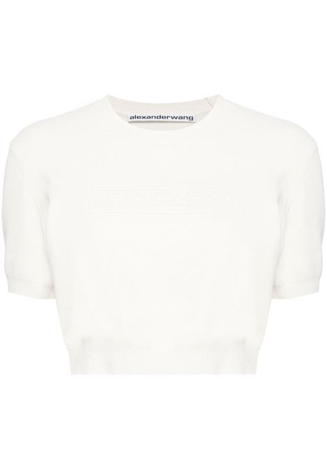 Top corto con logo goffrato in bianco di Alexander Wang - donna